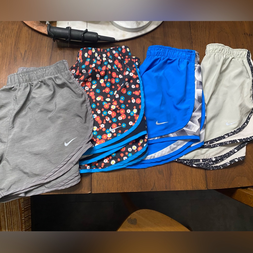 Nike Women's Gray, Floral, Blue, and Cream Athletic Shorts